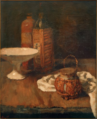 Nature morte avec bouteille de marasquin et bol - Carl Schuch