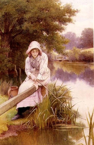 Fille pêchant - Charles Edward Wilson