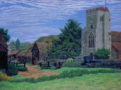 Église et grange, Waltham St. Lawrence - Charles Ginner