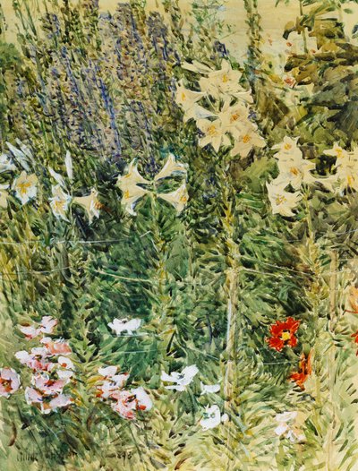 Delphiniums et Lys - Childe Frederick Hassam