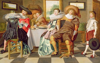 Figures élégantes festoyant à une table - Dirck Hals