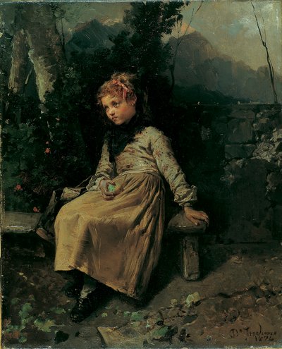 Petite fille assise dans le jardin - Domenico Induno