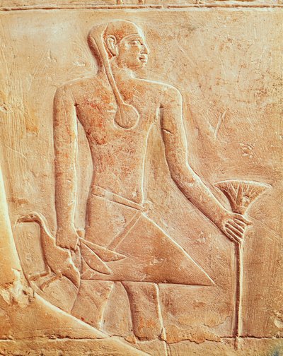 Serviteur et oiseau, relief - Egyptian 5th Dynasty