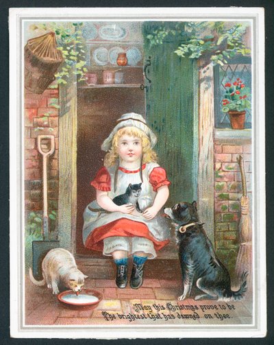 Carte de vœux de Noël avec enfant et animaux de compagnie - English School