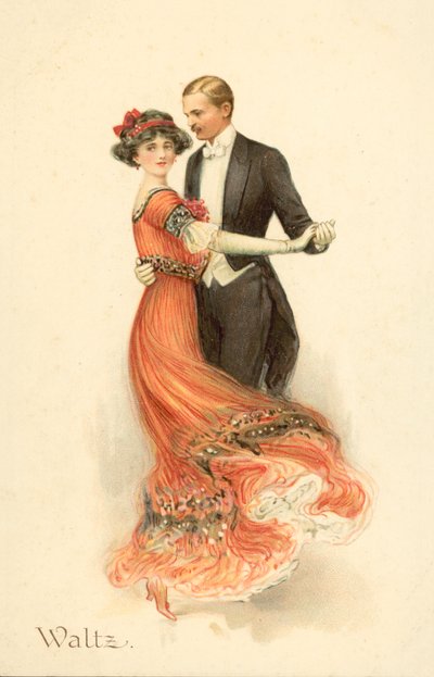 Couple dansant la valse (chromolithographie) - English School