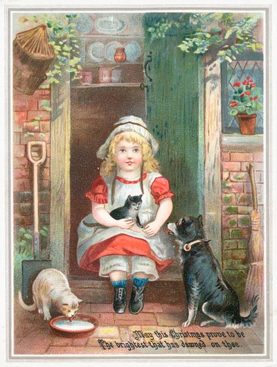 Fille assise sur le seuil, Carte de Noël - English School