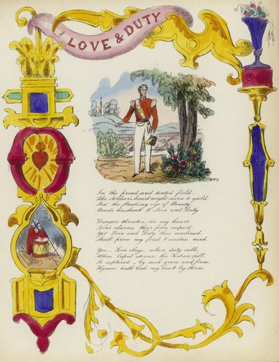 Amour et devoir, carte de Saint-Valentin britannique - English School