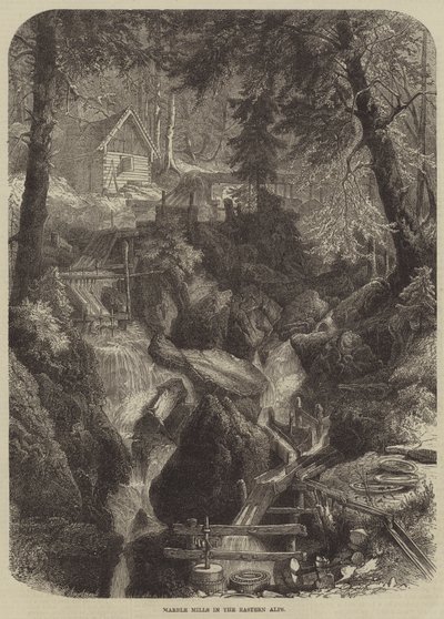 Moulins à marbre dans les Alpes orientales (gravure) - English School