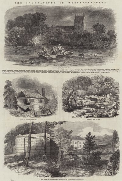 Les inondations dans le Worcestershire (gravure) - English School