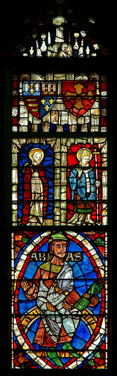 Vitrail représentant deux saints et des écus héraldiques - English School