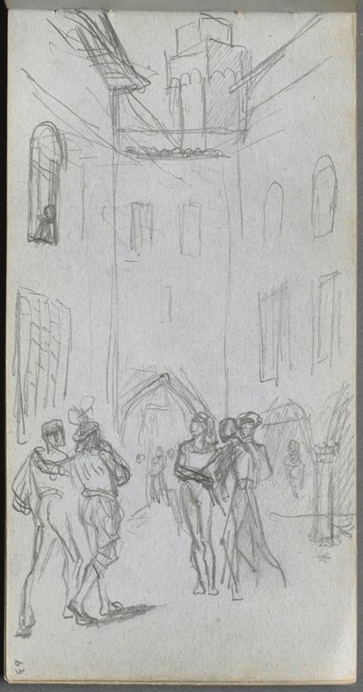 Carnet de croquis, page 63 : Figures dans une cour - Ernest Meissonier