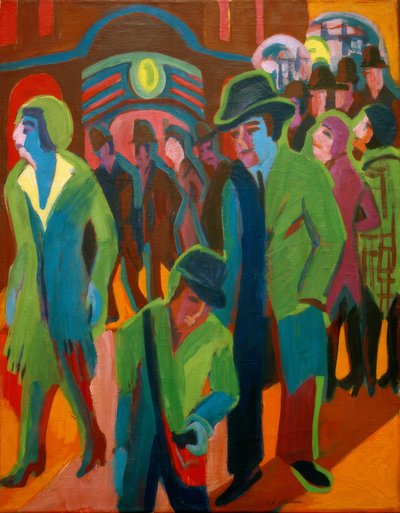 Rue avec passants sous éclairage nocturne - Ernst Ludwig Kirchner