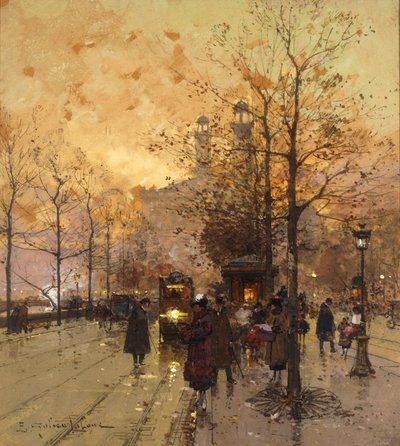 Figures dans une rue parisienne - Eugene Galien Laloue