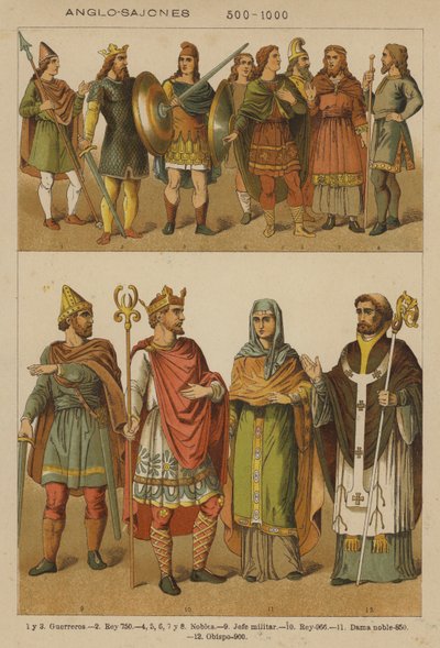 Anglo-Saxons, 500-1000 (lithographie en couleur) - European School