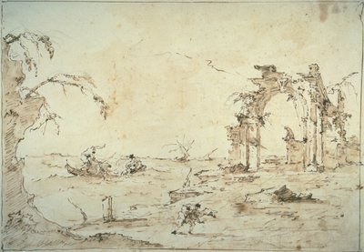 Capriccio avec une rafale sur la lagune - Francesco Guardi