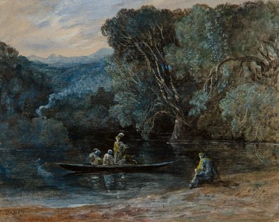 Scène de rivière avec bateau et personnages, c.1825 - Francis Danby