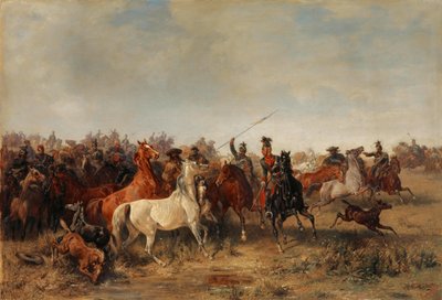 Les uhlans volent des chevaux aux hussards Honved, 1863 - Franz Adam