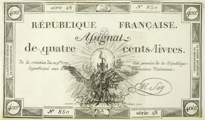 Billet de quatre cents livres, 21 septembre 1792 - French School