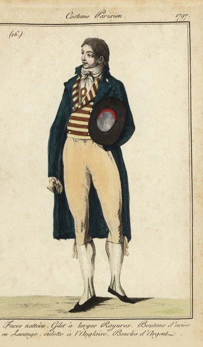 Gentleman en gilet rayé et culottes - French School