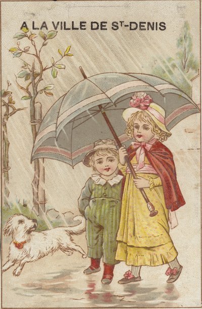 Filles marchant sous la pluie avec un parapluie - French School