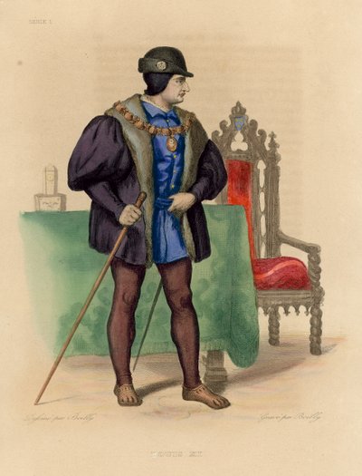 Louis XI (gravure en couleur) - French School