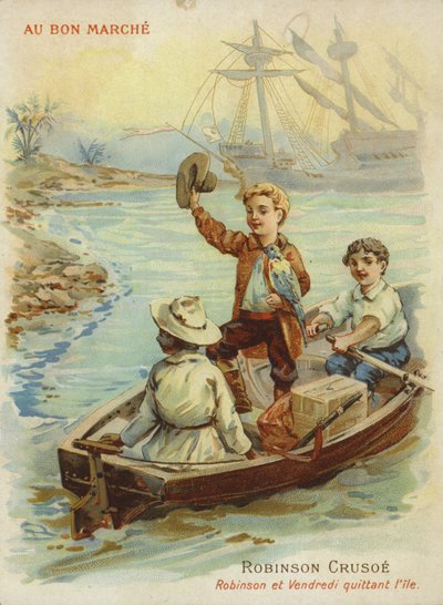 Robinson Crusoé en bateau à rames - French School