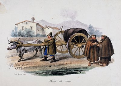 Chariot transportant un tonneau de vin - Gaetano Dura