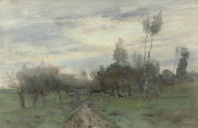 Chemin de campagne avec des vaches au crépuscule - Geo Poggenbeek