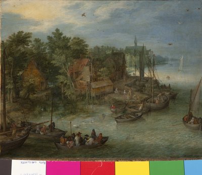 Paysage fluvial avec débarquement, 1603 - German School