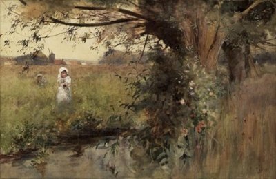 Cueillir des fleurs au bord du ruisseau - Hector Caffieri