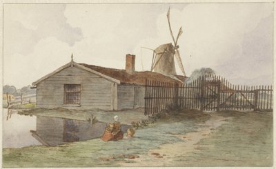 Moulin avec bâtiments en bois près d