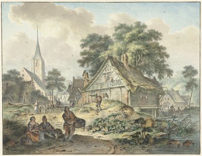 Maison en ruine et église de village - Hendrik Meijer