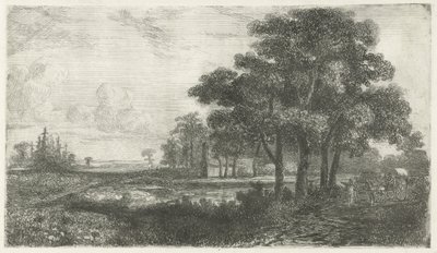 Paysage boisé avec chariot bâché - Hermanus Jan Hendrik van Rijkelijkhuysen