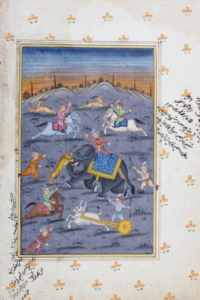 Scène de chasse, peinture miniature rajasthani - Indian School