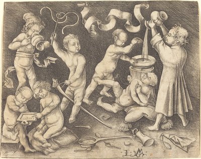 Sept enfants jouant, c. 1490 - Israhel van Meckenem