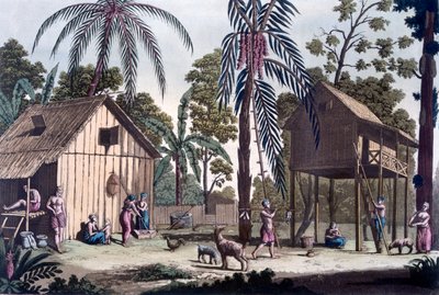 Un village indigène à Sumatra, vers 1820-1830 - Italian School