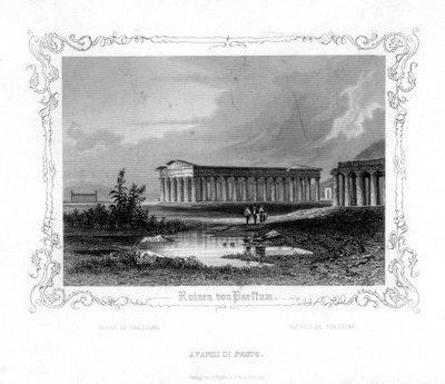 Ruines de Paestum, Italie, XIXe siècle - J. Poppel