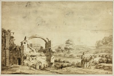 Paysage italianisant avec ruines, femme et âne - Jan Both