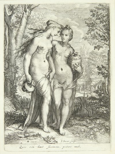 Deux nymphes de Diane avec des cruches - Jan Saenredam