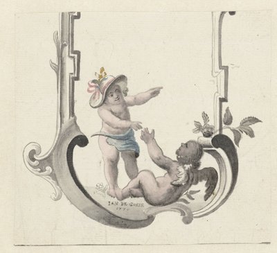 Ornement avec deux putti jouant - Jan de Goeje