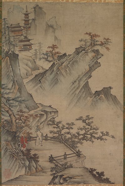 Lettré chinois regardant une vallée - Japan, Muromachi period