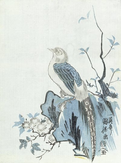 Oiseau sur un rocher - Japanese School