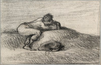 Homme accroupi sur une butte - Jean Francois Millet