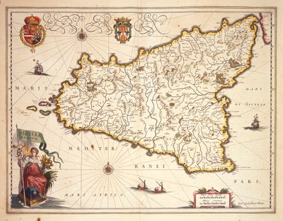 Carte de la région de Sicile - Joan Blaeu