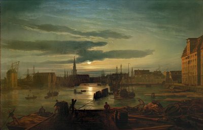 Le port de Copenhague au clair de lune - Johan Christian Dahl