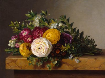 J.L.Jensen, Bouquet de fleurs sur une plaque de marbre - Johan Laurentz Jensen