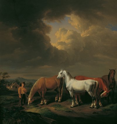 Cinq chevaux de labour - Johann Baptist Michael Dallinger von Dalling