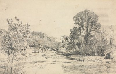 Paysage avec arbres entourant un étang - John Constable