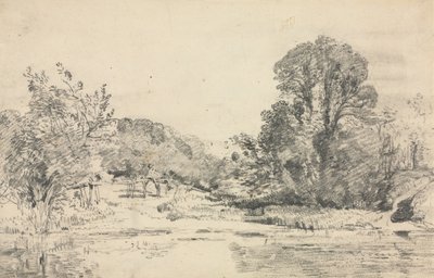 Paysage avec arbres entourant un étang - John Constable