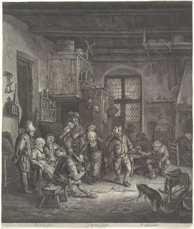 Intérieur paysan avec un couple dansant - Jonas Suyderhoef